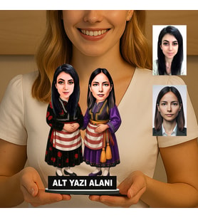 Kişiye Özel 2 Kişilik Karadenizli Kadın Karikatürlü 18 cm MDF Masaüstü Biblo - Masaüstü Hediye