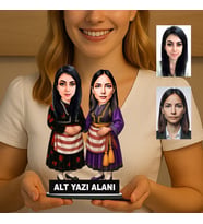 Kişiye Özel 2 Kişilik Karadenizli Kadın Karikatürlü 18 cm MDF Masaüstü Biblo - Masaüstü Hediye