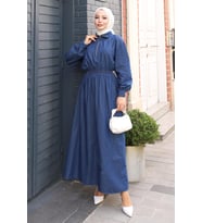 Fermuarlı Beli Lastikli Kot Elbise Koyu Kot MSV19240