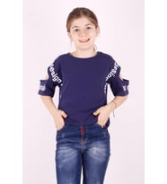 Toontoy Kız Çocuk Kol Detaylı Tişört (Lacivert)