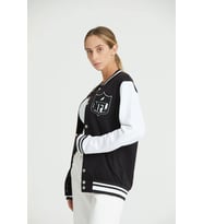 Siyah Beyaz Rahat Kalıp Uzun Kollu Unisex Kolej Ceket Hırka
