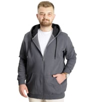 Mode XL Büyük Beden Erkek Sweat Zippered Basic 20543 Füme