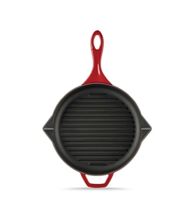 24cm Döküm Demir Grill Tava, Kırmızı, Dayanıklı ve Şık Tasarım