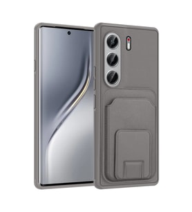 Tecno Camon 40 Pro Kılıf Kartlıklı ve Deri Dokulu Şık ApexWallet Premium Kapak RYC/Bikart (Gri)
