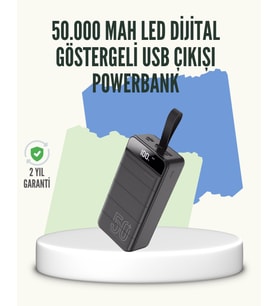 Yüksek Kapasiteli 50.000 mAh Powerbank – Type-C, Lightning ve Micro USB Uyumlu, Çoklu Cihaz Şarj Özellikli