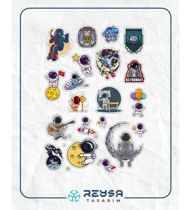 Astronot ve Uzay Sticker Set 4 16 Parça Telefon, Tablet, Defter, Laptop Sticker