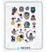 Astronot ve Uzay Sticker Set 4 16 Parça Telefon, Tablet, Defter, Laptop Sticker
