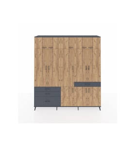 Hyperion Dolap 8 Raflı 4 Çekmeceli 3 Askılı 220x44x243 Antrasit-Çam/Antrasit