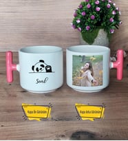 Sevimli Panda Kupa Bardak Fotoğraflı T Pembe Kulplu Arkadaşa Doğum Günü Hediyesi