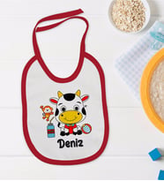 BK Kids Kişiye Özel İsimli Kırmızı Bebek Mama Önlüğü-34