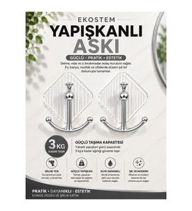 Mutfak Banyo Düzenleyici Gold Detay Yapışkanlı Kristal Askı 2 Adet