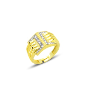 Gümüş altın yaldızlı zirkon taşlı geometrik ayarlamalı yüzük SGTL12690GOLD (Altın Rengi)