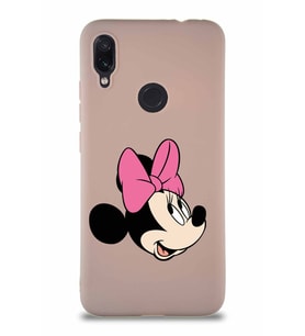 Xiaomi Redmi Note 7 Pro Soft Premier Kapak Minnie Mouse-A Tasarımlı Silikon Kılıf - Pudra (Şeffaf)