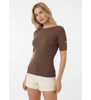 Kadın Geniş Yaka Selanik Örgü Aksesuar Detay Rayon Triko Kazak 12414.Ocn (KAHVE)