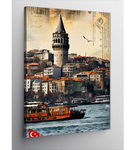 Kanvas Tablo Gazete Fon Galata Kulesi
