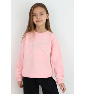 Breeze Kız Çocuk Sweatshirt İnci Taş İşlemeli 7-12 Yaş, Pembe