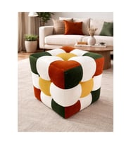 Renkli Patchwork Puf Modern Dekoratip Kare Puf