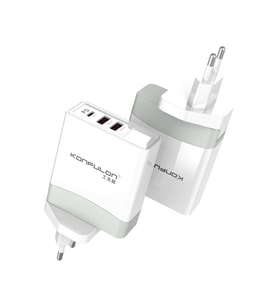 Konfulon C56Q 2xUSB QC 3.0 ve 1xType-C PD 30W Seyahat Şarj Cihazı (Beyaz)