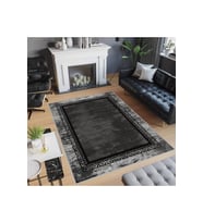 Rovigo Home Dijital Baskı Yıkanabilir Kaymaz Taban Salon Halısı RVG0474 (Siyah)