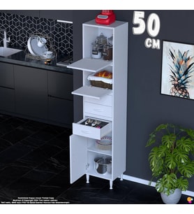 Eliusta Lorin 50 cm 3 Kapaklı Raflı Çok Amaçlı Mutfak Kiler ve Depolama Dolabı Beyaz Boy Dolabı-50x194x32 cm