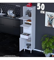 Eliusta Lorin 50 cm 3 Kapaklı Raflı Çok Amaçlı Mutfak Kiler ve Depolama Dolabı Beyaz Boy Dolabı-50x194x32 cm