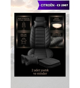 citron c3 2007 Koltuk ve Kılıf uyumlu Lüks Minder Yastık Siyah 2 Minder 2 Yastık