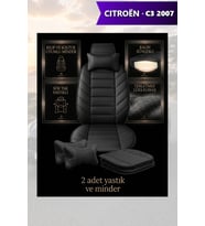 citron c3 2007 Koltuk ve Kılıf uyumlu Lüks Minder Yastık Siyah 2 Minder 2 Yastık