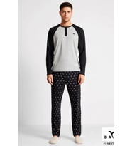 Erkek Regular Fit Reglan Kol Düğmeli Yaka Örme Pijama Takımı Fonksiyonel Modern %100 Pamuk