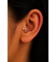 Sertifikalı 316L Çelik Kalp Taşlı Kiraz Figürlü Premium Altın Kaplama Tragus ve Helix Piercing