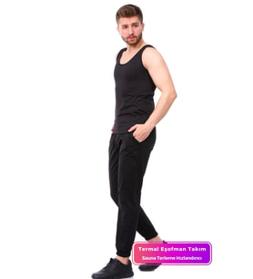 Premium Terleme Hızlandırıcı Rahat Şık Destekleyici Atlet Termal Sauna Eşofman Takım (Siyah)