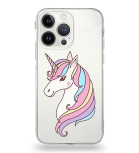 Apple iPhone 13 Pro Uyumlu Kamera Korumalı Tıpalı Kapak Unicorn Tasarımlı Silikon Şeffaf Kılıf
