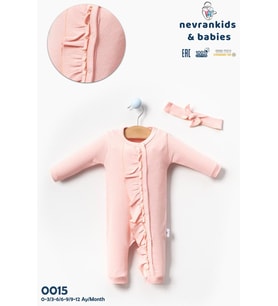Kız Bebek Uzun Kollu Fitilli-Fırfırlı Bandanalı Tulum (Pembe)