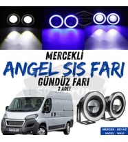 Peugeot Boxer Uyumlu Üniversal Mercekli Angel Sis Farı Metal 76 mm Mavi Halkalı Gündüz Farı 2 Adet