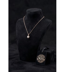 925 Ayar Zirkon Taşlı Rose Minimal Yuvarlak Anturaj Gümüş Kolye