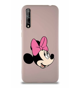 Huawei P Smart S Soft Premier Kapak Minnie Mouse-A Tasarımlı Silikon Kılıf - Pudra (Şeffaf)
