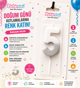 5 Yaş Doğum Günü Pasta Mumu Beyaz Gümüş