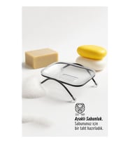 Ayaklı Sabunluk - Su Giderli, Şeffaf Tasarım, 12 x 9 cm, Tezgah Üstü Kullanım
