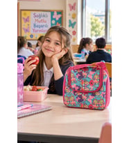 Kelebek Temalı Beslenme Çantası Çocuk Okul Pembe Rengarenk Termal Isı Yalıtımlı 24x22x14 cm