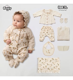 KIZ BEBEK MÜSLİN KUMAŞTAN ÇİÇEK KABARTMALI 10 LU SET 0-3 AY