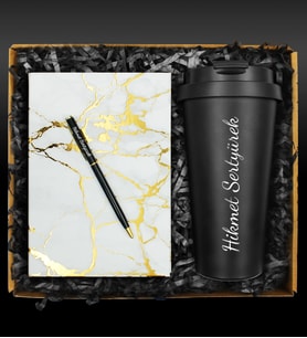 Kişiye Özel 400 ML Çelik Termos & Mermer Desenli Defter & Kişiye Özel Kalem