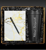 Kişiye Özel 400 ML Çelik Termos & Mermer Desenli Defter & Kişiye Özel Kalem