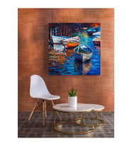 Kanvas Tablo Renkli Kayıklar Yağlı Boya Çizimli Dekoratif Kanvas Tablo 30 X 30