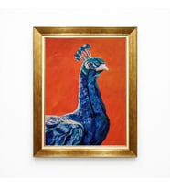 Tablore Tavus Kuşu Figürlü Gold Çerçeveli Yağlı Boya Efektli Modern Salon Tablosu