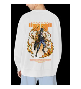 Unisex Beyaz Sabo Baskılı Hoodie Oversize Kapşonsuz Sweatshirt (Beyaz)