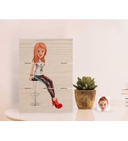 BK Gift Kişiye Özel Kadın Karikatürlü Otantik Masaüstü Ahşap Palet Çerçeve-39 (Beyaz)