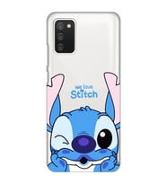 Samsung Galaxy A02S Uyumlu We Love Stitch Desenli Şeffaf Telefon Kılıfı