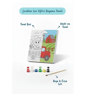 Çiftlik ve Kamyon Temalı Çocuk Boyama Tuvali – Şövalesiz Eğitici Boyama Seti 20x20 cm