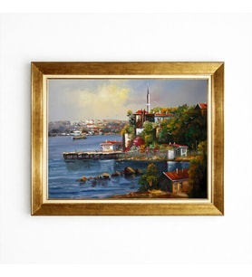 Tablore İstanbul Boğazı Ve Tarihi Sahil Kasabası Yağlıboya Dokulu Kanvas Tablo