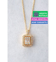 Jewelmim Baget Gümüş Kolye Sarı Altın Kaplama Baget Taşlı Kolye 925 Ayar Kadın Gümüş Baget Kolye (Sarı)