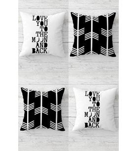 Love You To The Moon And Back Gizli Fermuarlı Kırlent Kılıfı Koltuk Yastık Kılıfı Takım(4adet) (Siyah)